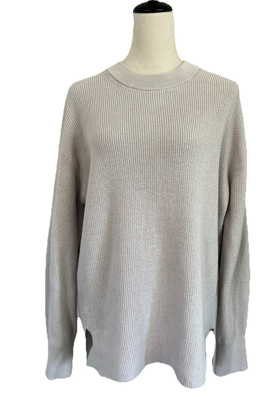 Lululemon Merino Wool-Blend Ribbed Crewneck Sweater Womens 10 Tan Ribbed Cozy